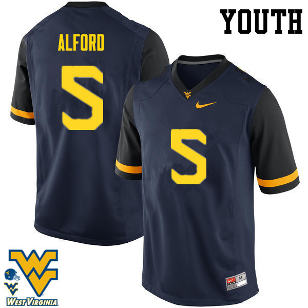 NCAA Youth Mario Alford West Virginia Mountaineers Navy #5 Nike Stitched Football College Authentic Jersey RK23Y00HW